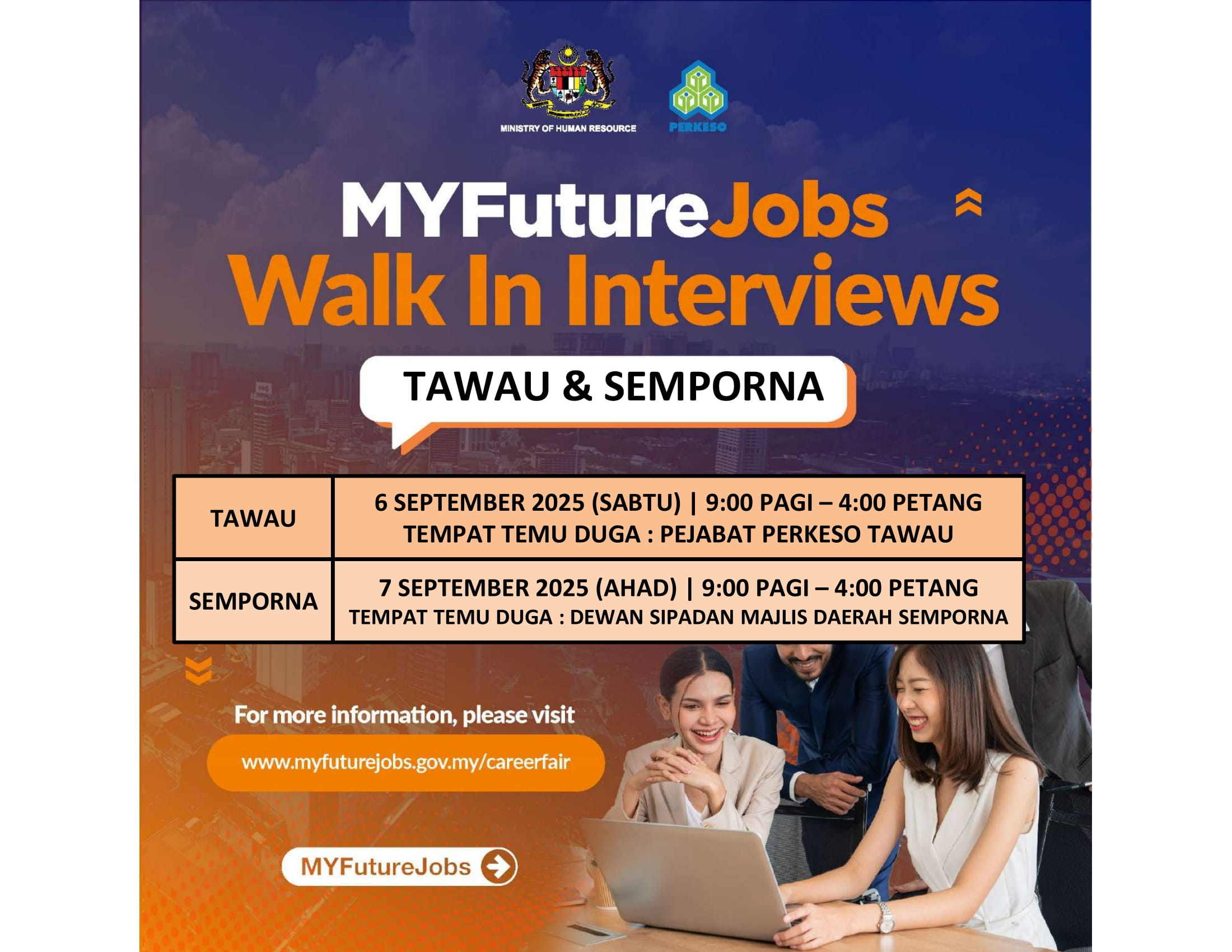 MYFUTUREJOBS WALK IN INTERVIEW ANJURAN PERKESO TAWAU DENGAN KERJASAMA MAJIKAN ACTMAX SDN BHD
