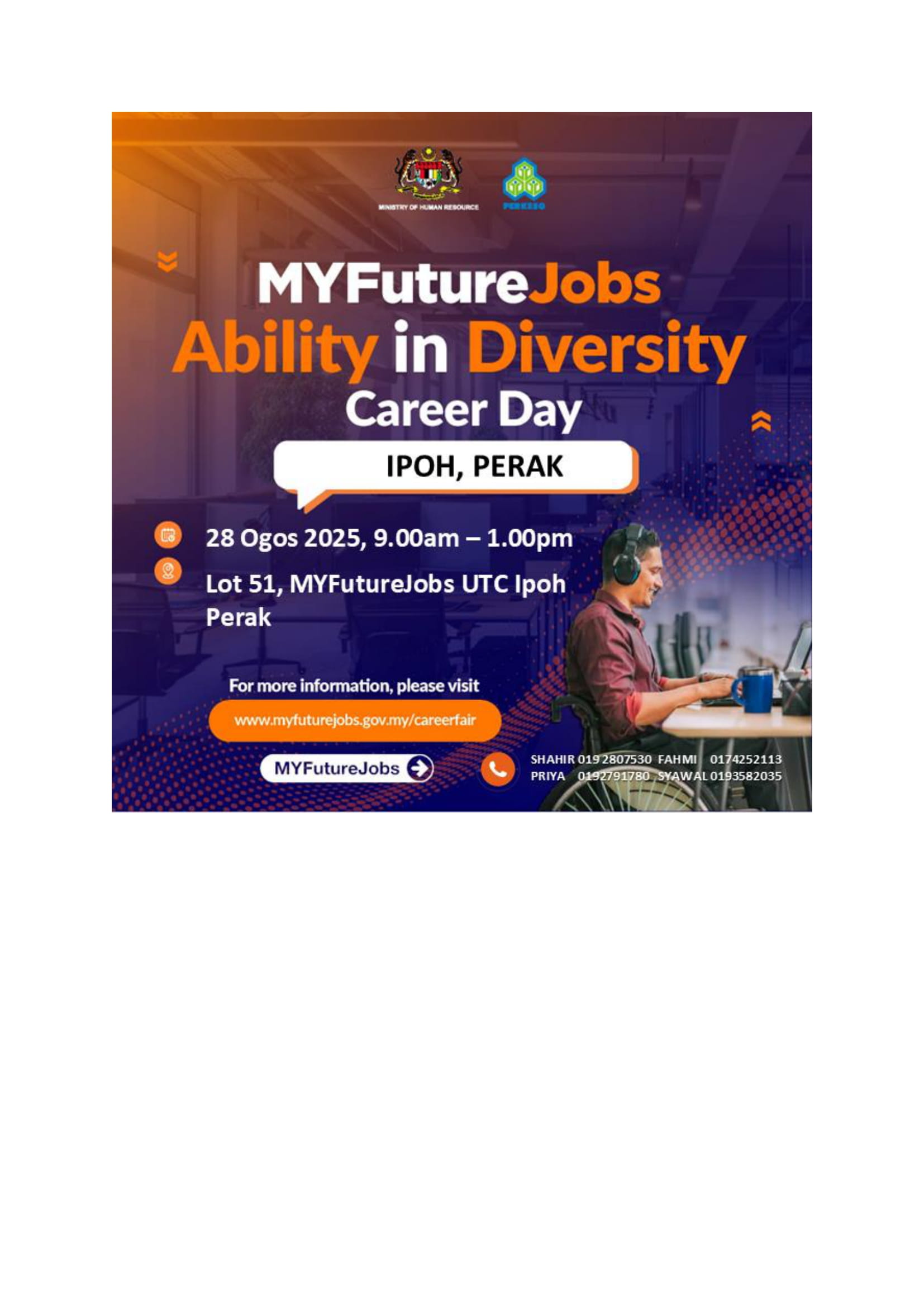 PROGRAM TEMUDUGA TERBUKA MYFUTUREJOBS OKU ANJURAN PEJABAT PERKESO NEGERI PERAK