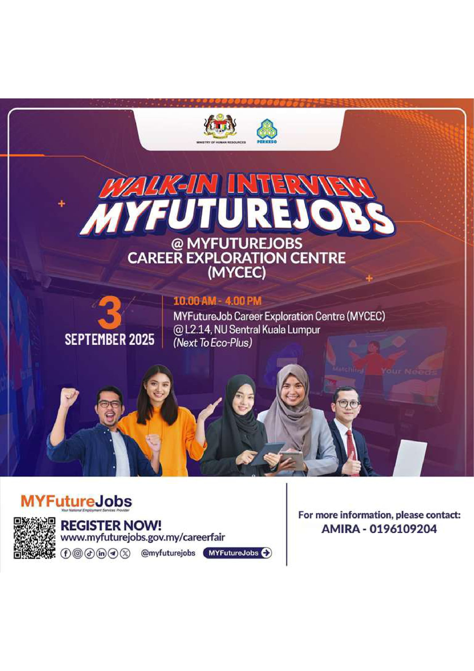 WALK-IN INTERVIEW MYFUTUREJOBS @ MYFUTUREJOBS CAREER EXPLORATION CENTRE (MYCEC)