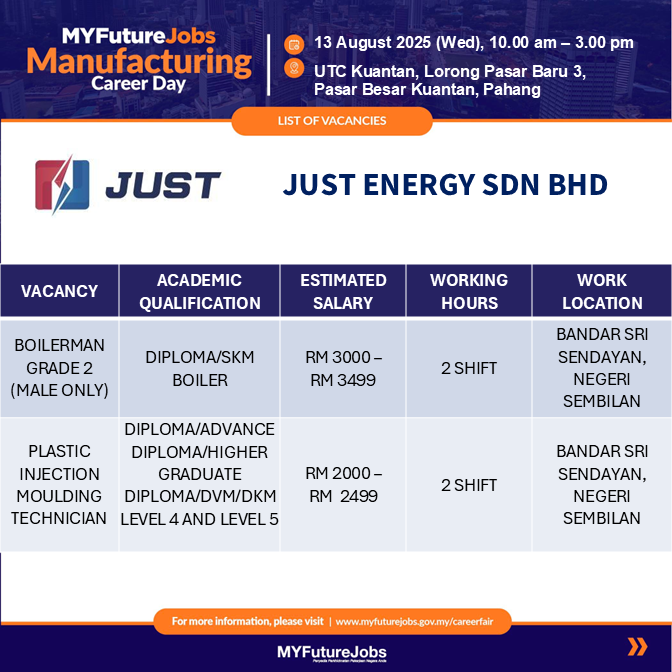 MYFUTUREJOBS MANUFACTURING CAREER DAY – JUST ENERGY SDN BHD.