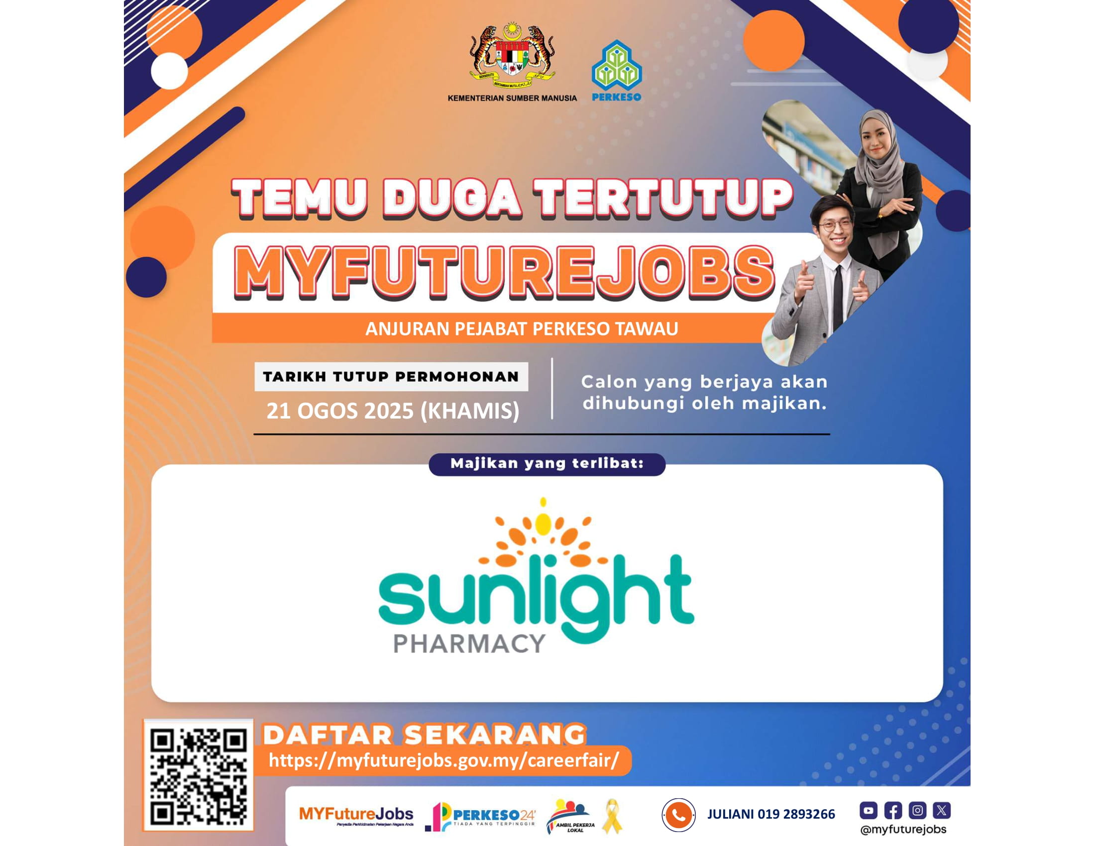 TEMU DUGA TERTUTUP MYFUTUREJOBS ANJURAN PEJABAT PERKESO DENGAN KERJASAMA SUNLIGHT PHARMACY SDN BHD