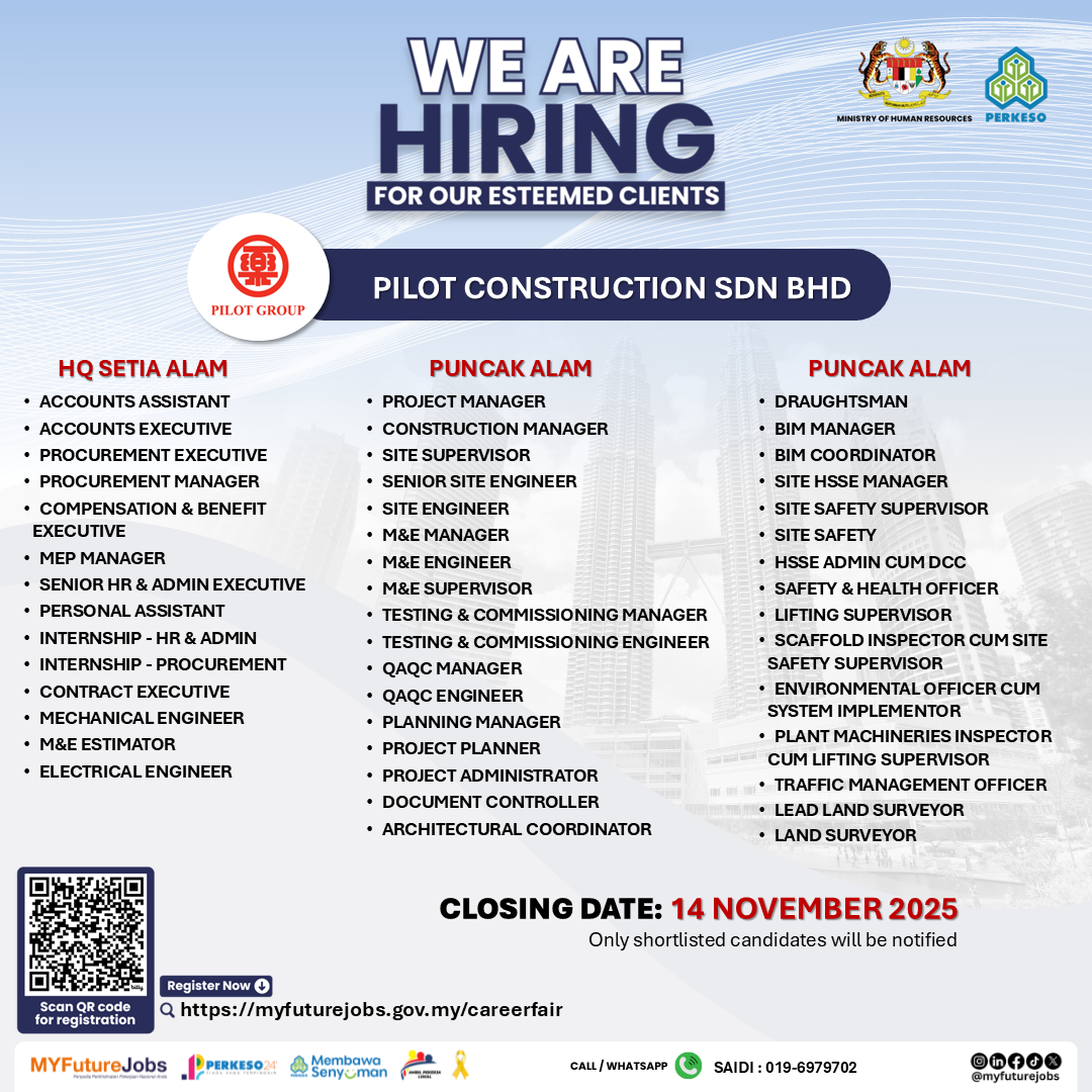 JAWATAN KOSONG PILOT CONSTRUCTION SDN BHD
