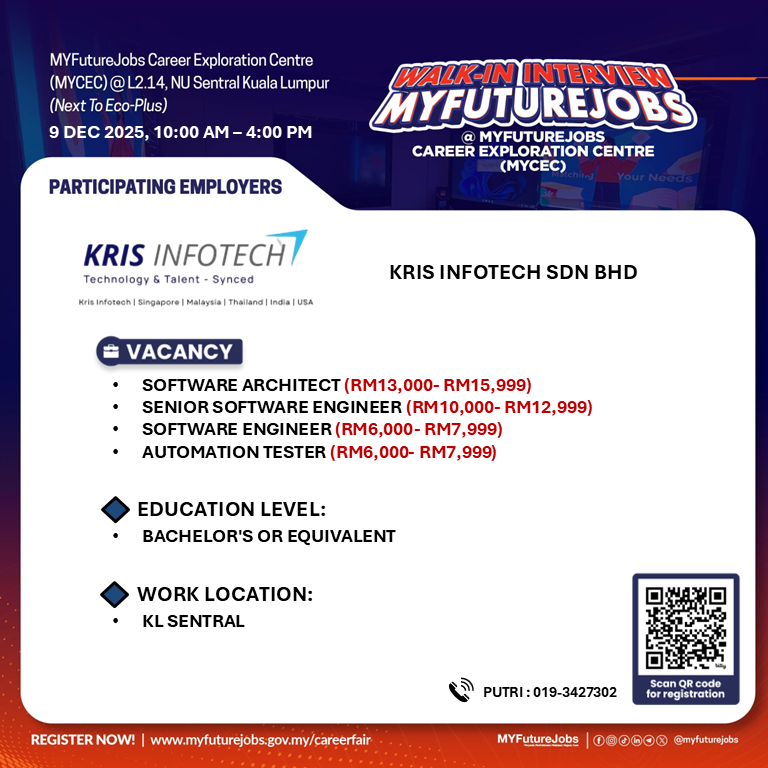 WALK-IN INTERVIEW @ MYFUTUREJOBS CAREER EXPLORATION CENTRE (MYCEC)