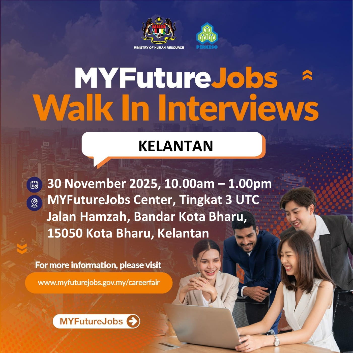 PROGRAM TEMUDUGA TERBUKA MYFUTUREJOBS ANJURAN PERKESO KELANTAN