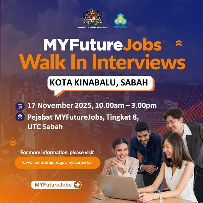 MYFUTUREJOBS WALK IN INTERVIEW (VETERAN) @ UTC ANJURAN PEJABAT PERKESO NEGERI SABAH BERSAMA MAJIKAN INSTRUMENTS TECHNOLOGY JOHOR SDN BHD