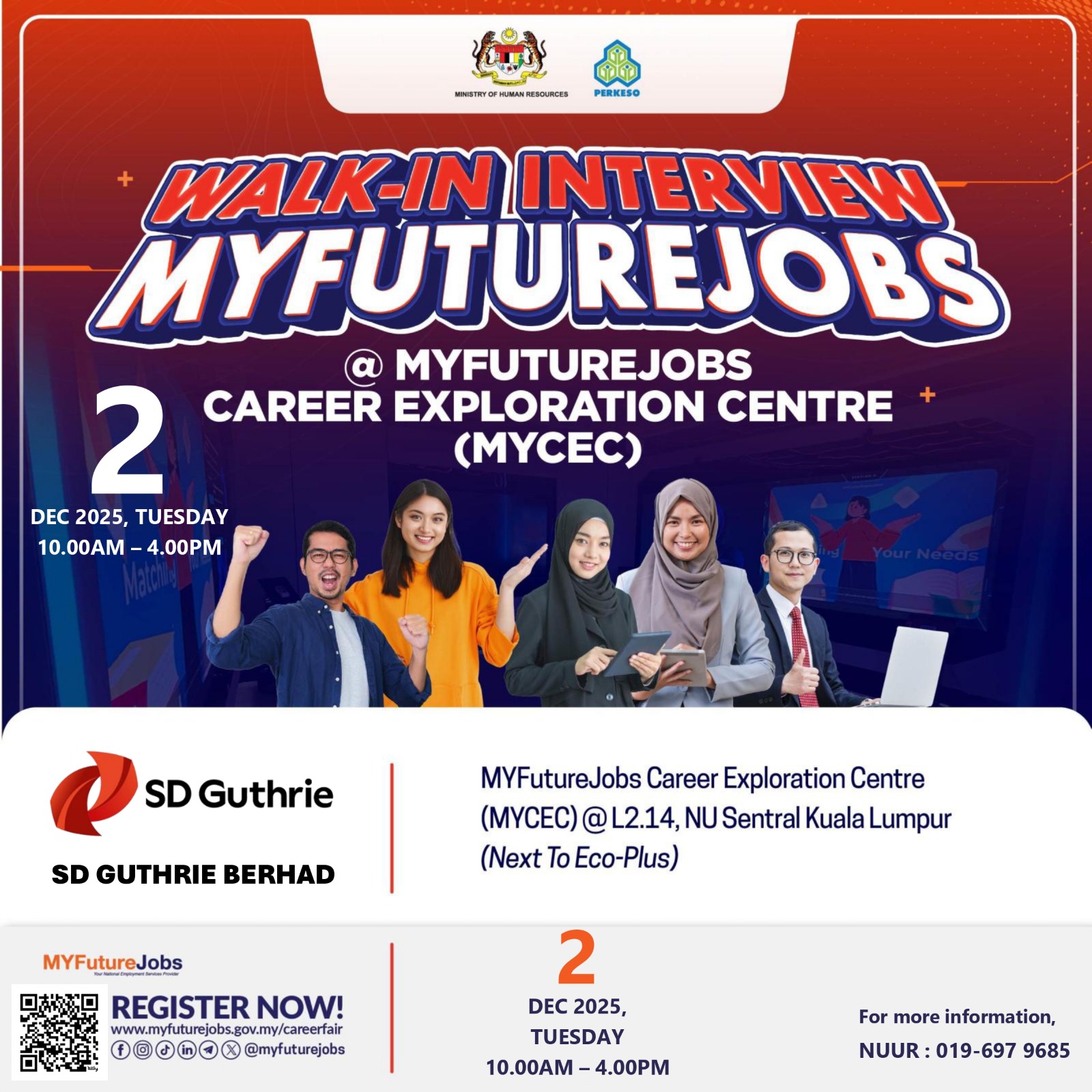 WALK-IN INTERVIEW @ MYFUTUREJOBS CAREER EXPLORATION CENTRE (MYCEC) – SD GUTHRIE BERHAD