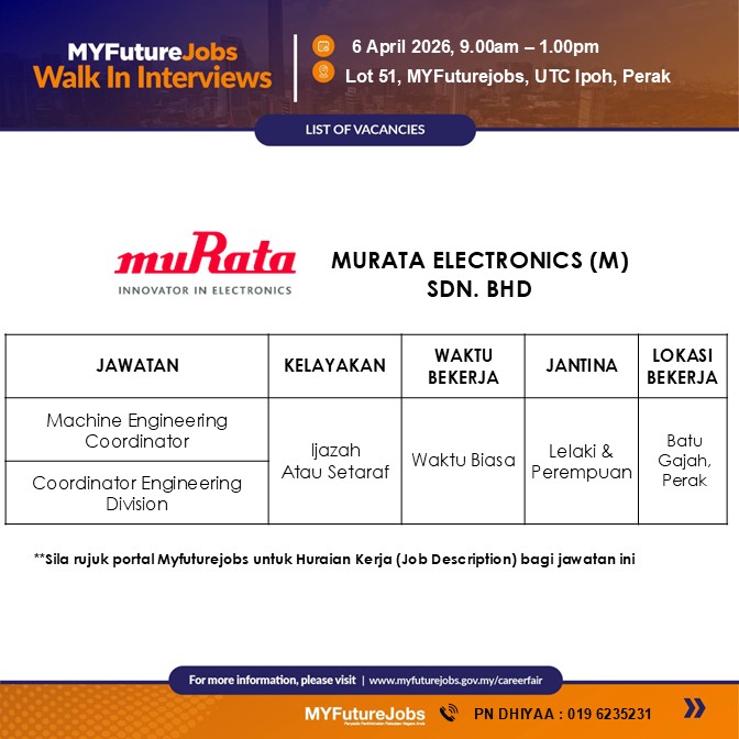 MYFUTUREJOBS WALK IN INTERVIEW ANJURAN PEJABAT PERKESO NEGERI PERAK