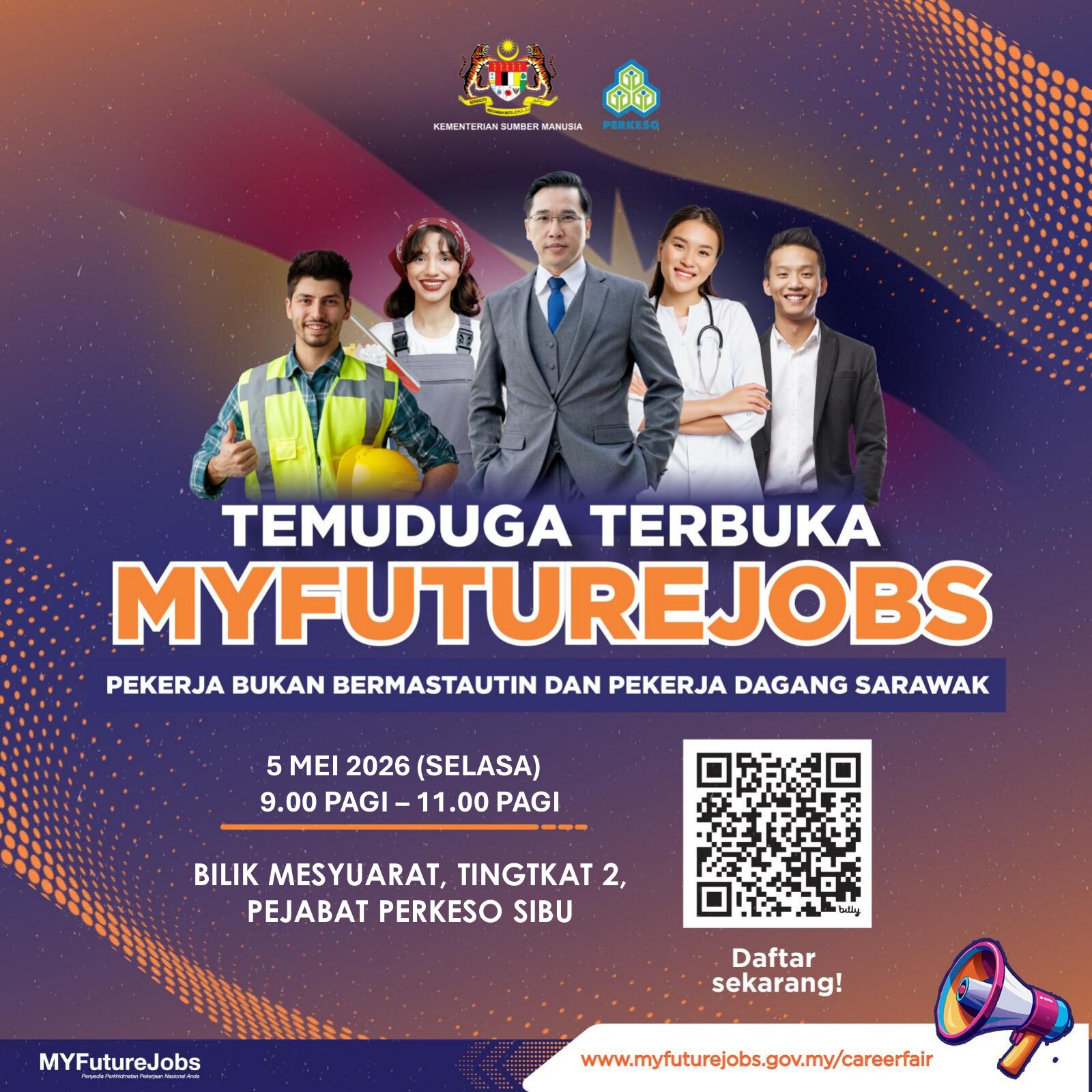 TEMU DUGA TERBUKA MINGGUAN MYFUTUREJOBS PBPPD ANJURAN UNIT PERKHIDMATAN PEKERJAAN PEJABAT PERKESO SIBU
