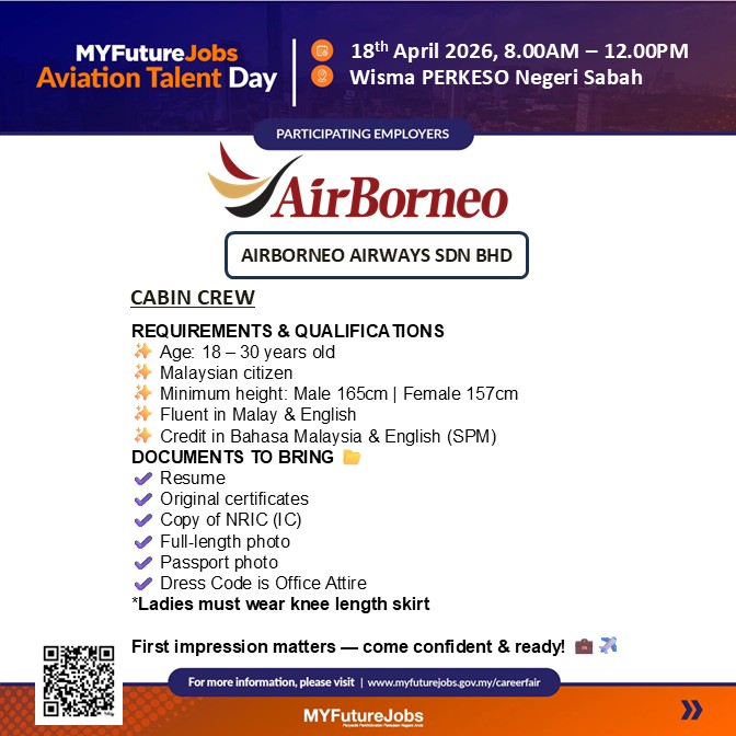 TEMUDUGA MYFUTUREJOBS AVIATION TALENT DAY ANJURAN PERKESO NEGERI SABAH BERSAMA MAJIKAN AIRBORNEO AIRWAYS SDN BHD