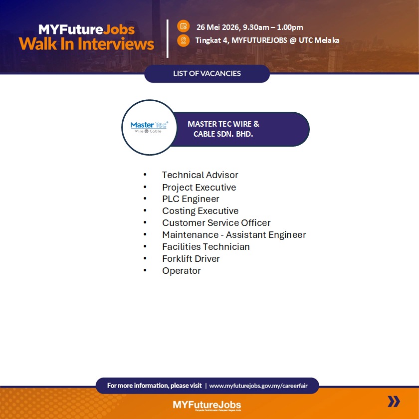 MYFutureJobs Walk In Interview – Mastec Wire & Cable Sdn Bhd