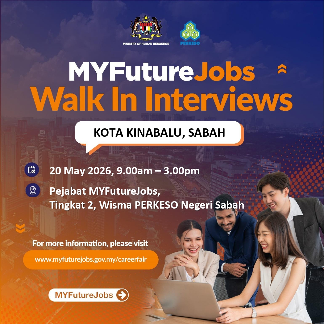 HEBAHAN TEMUDUGA TERBUKA MYFUTUREJOBS MINGGUAN ANJURAN PEJABAT PERKESO NEGERI SABAH BERSAMA MAJIKAN TALENT SUITES SDN BHD (20 MAY 2026)