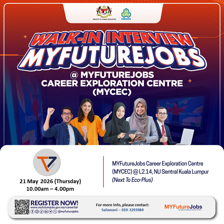 Walk-in Interview MyFutureJobs at MyCEC NU Sentral with T7 Intelligent Resources