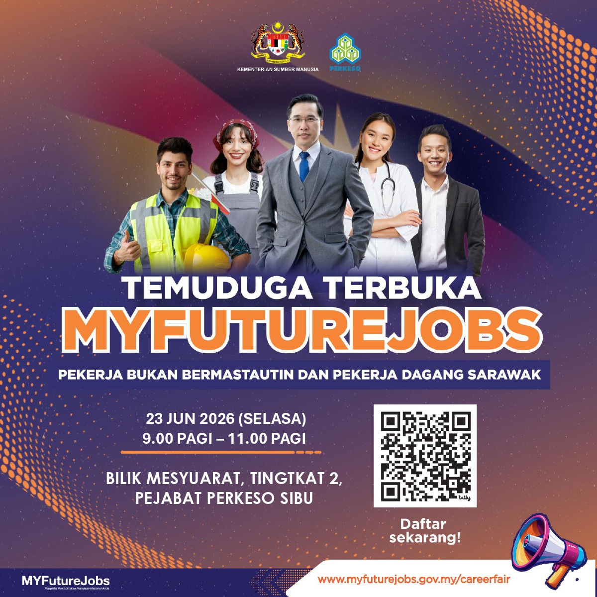 TEMU DUGA TERBUKA MINGGUAN MYFUTUREJOBS PBPPD ANJURAN UNIT PERKHIDMATAN PEKERJAAN PEJABAT PERKESO SIBU
