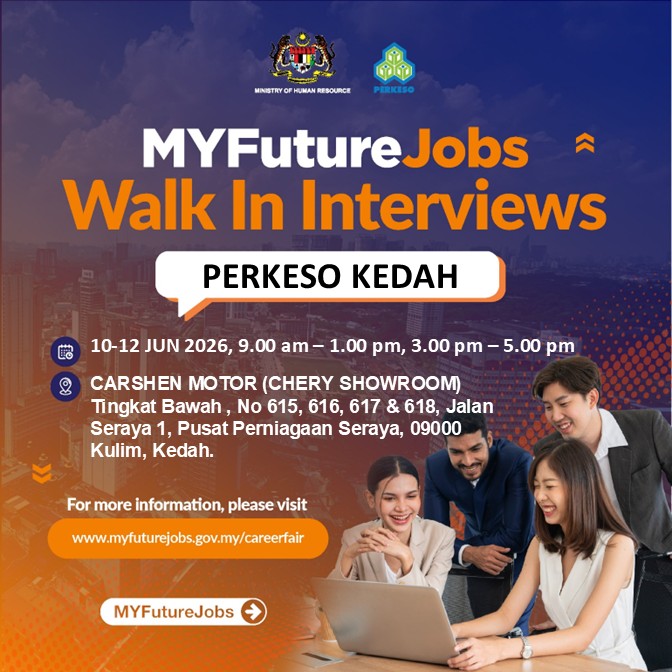 PROGRAM TEMU DUGA TERBUKA MINGGUAN MYFUTUREJOBS ANJURAN PERKESO NEGERI KEDAH BERSAMA CARSHEN MOTORS SDN BHD (CHERY SERVICE CENTER)