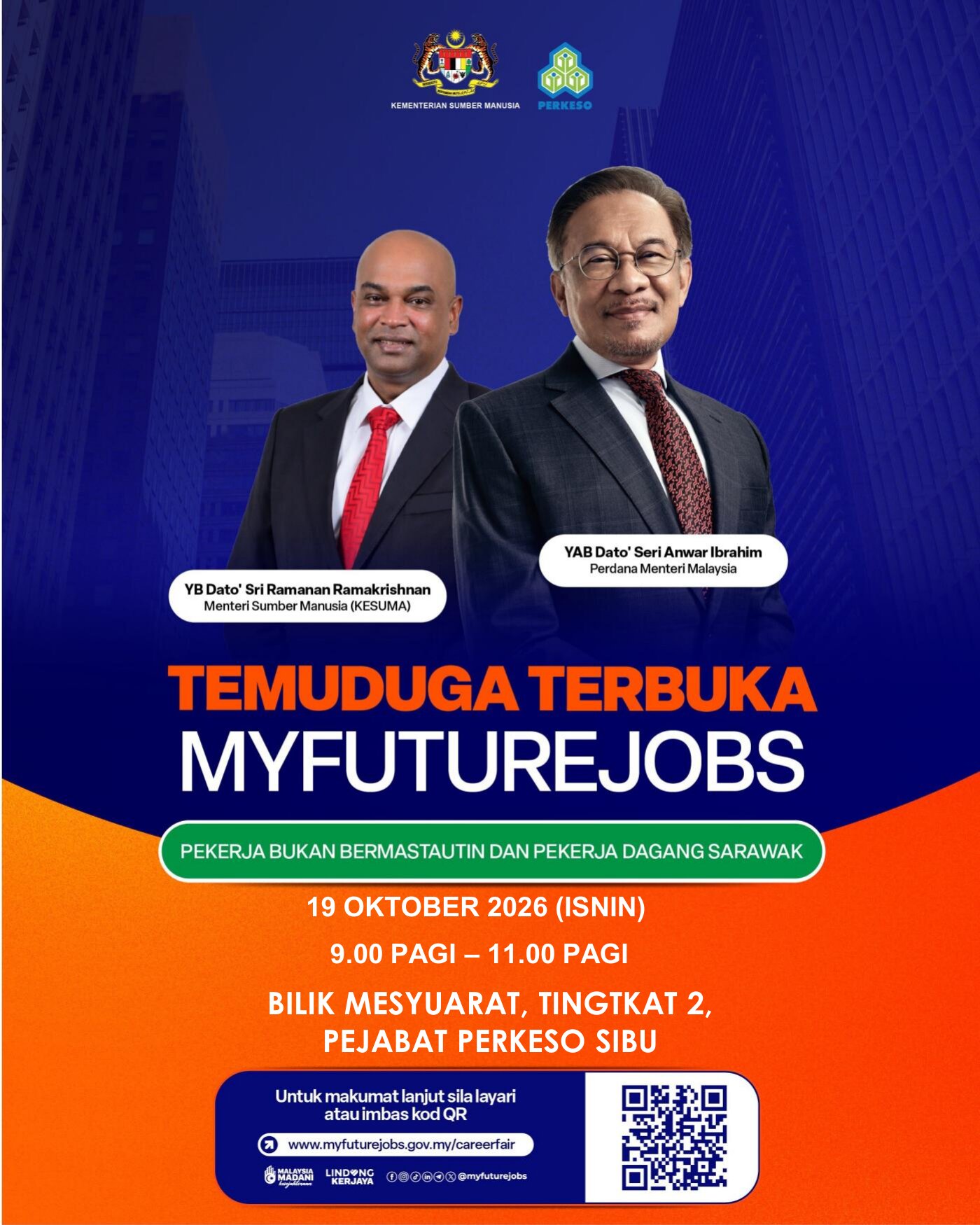 TEMU DUGA TERBUKA MINGGUAN MYFUTUREJOBS PBPPD ANJURAN UNIT PERKHIDMATAN PEKERJAAN PEJABAT PERKESO SIBU