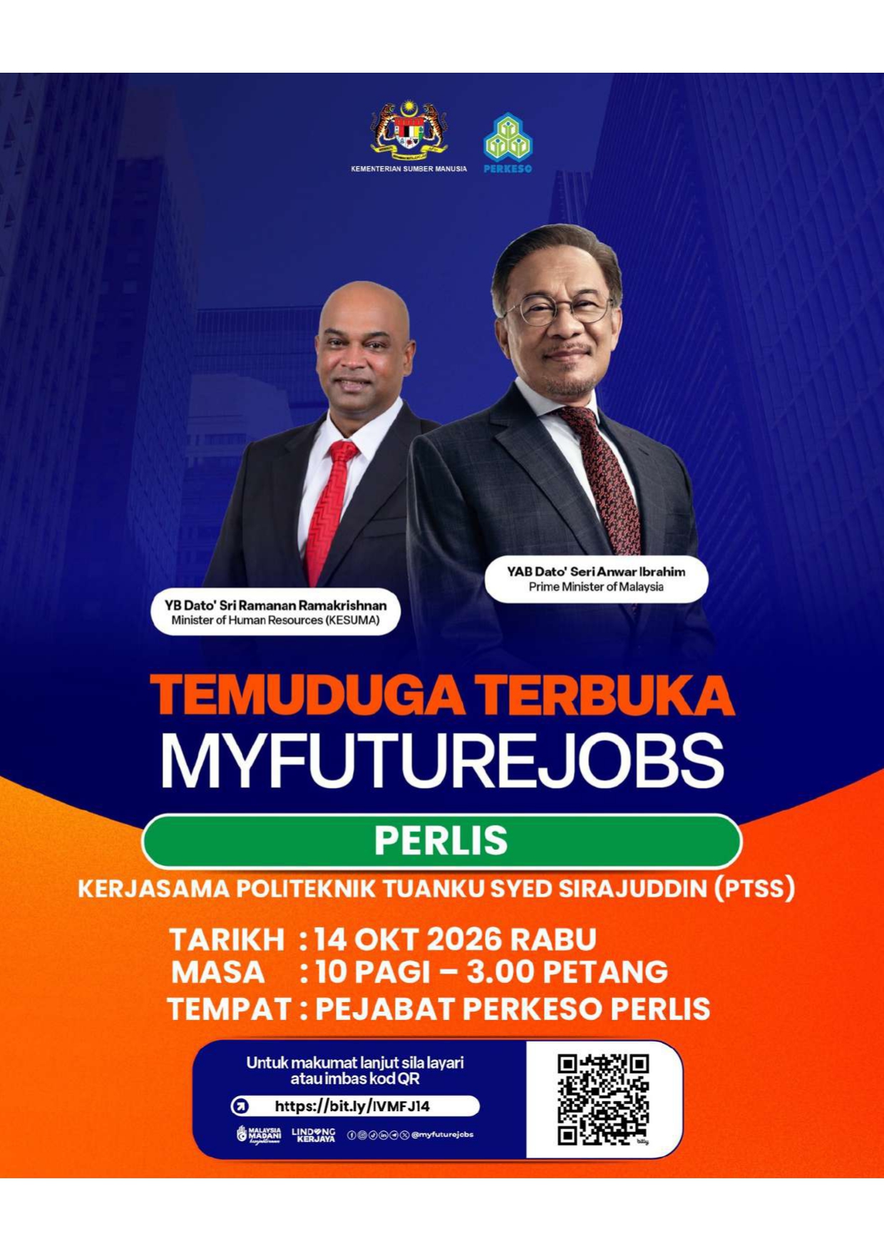 TEMU DUGA TERBUKA MYFUTUREJOBS PERKESO PERLIS DENGAN KERJASAMA KERJASAMA POLITEKNIK TUANKU SYED SIRAJUDDIN (PTSS)